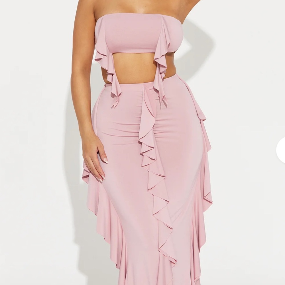 Mauve Maxi Ruffle Skirt Set